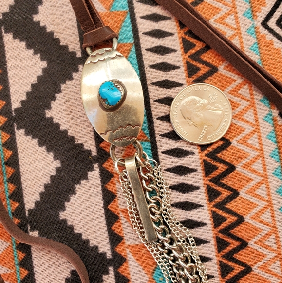 Adjustable Sterling Turquoise Concho Necklace - Picture 3 of 9